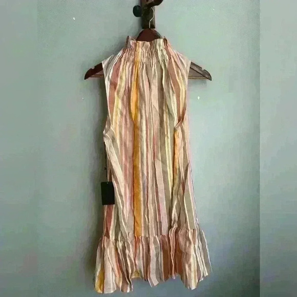 NWT EPHEMERA Women's Garland Striped High Neck Mini Dress Size Medium 100% Linen - Picture 8 of 9